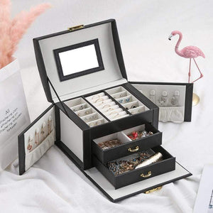Planet Gates Women Jewelry Storage Organizer Drawers Box Travel Makeup Cosmetic Case & Mirror Leather Wedding Decoration Gift