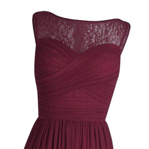 Planet Gates Women Ladies Chiffon Empire Lace Bridesmaid Dress Prom Gown Sleeveless A-Line Pleated Padded Long Wedding Party Dresses