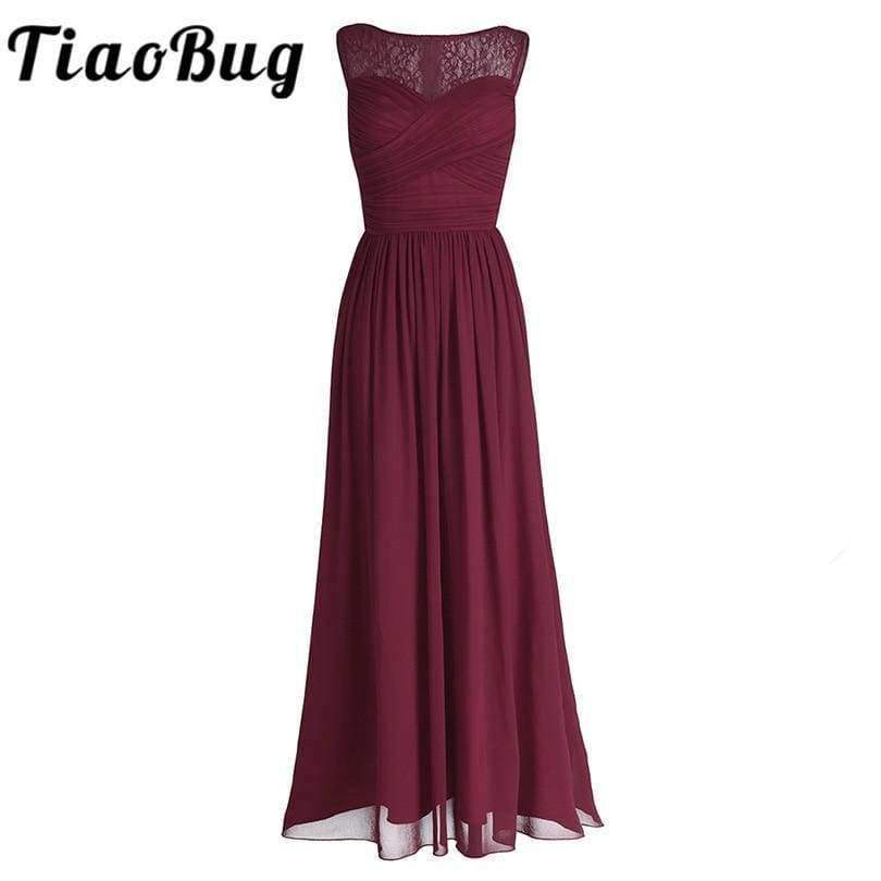 Planet Gates Women Ladies Chiffon Empire Lace Bridesmaid Dress Prom Gown Sleeveless A-Line Pleated Padded Long Wedding Party Dresses