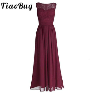 Planet Gates Women Ladies Chiffon Empire Lace Bridesmaid Dress Prom Gown Sleeveless A-Line Pleated Padded Long Wedding Party Dresses