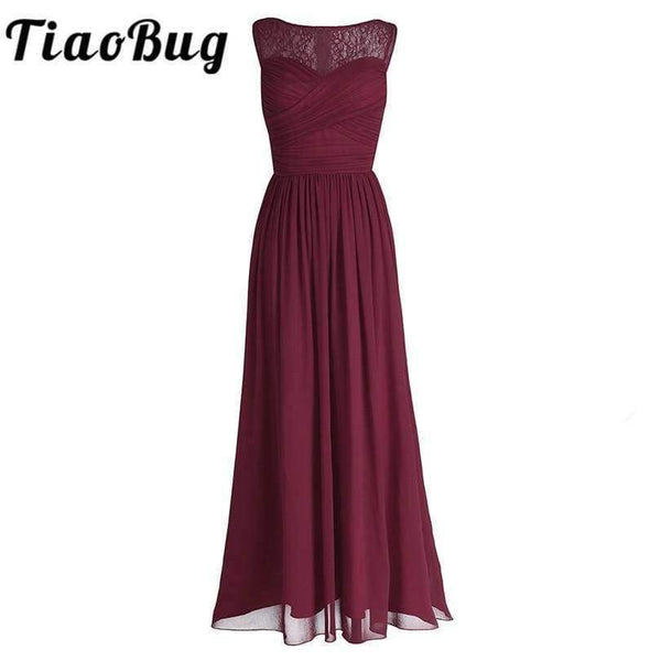 Planet Gates Women Ladies Chiffon Empire Lace Bridesmaid Dress Prom Gown Sleeveless A-Line Pleated Padded Long Wedding Party Dresses