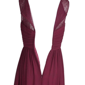 Planet Gates Women Ladies Chiffon Empire Lace Bridesmaid Dress Prom Gown Sleeveless A-Line Pleated Padded Long Wedding Party Dresses