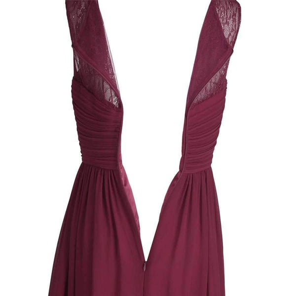 Planet Gates Women Ladies Chiffon Empire Lace Bridesmaid Dress Prom Gown Sleeveless A-Line Pleated Padded Long Wedding Party Dresses