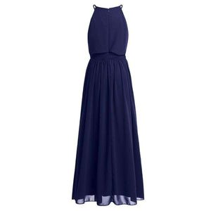 Planet Gates Women Ladies Sleeveless Halter Chiffon Bridesmaid Dresses Full Length Prom Gown Pleated A-Line Long Wedding Party Dress