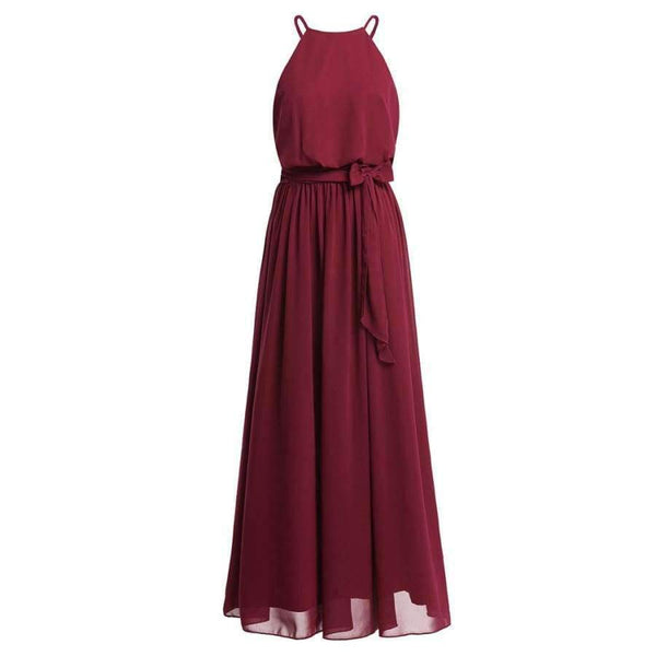 Planet Gates Women Ladies Sleeveless Halter Chiffon Bridesmaid Dresses Full Length Prom Gown Pleated A-Line Long Wedding Party Dress