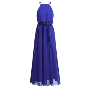 Planet Gates Women Ladies Sleeveless Halter Chiffon Bridesmaid Dresses Full Length Prom Gown Pleated A-Line Long Wedding Party Dress