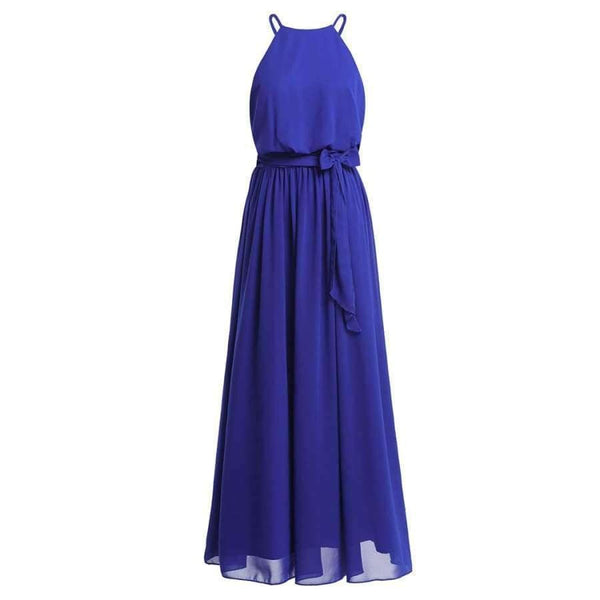 Planet Gates Women Ladies Sleeveless Halter Chiffon Bridesmaid Dresses Full Length Prom Gown Pleated A-Line Long Wedding Party Dress