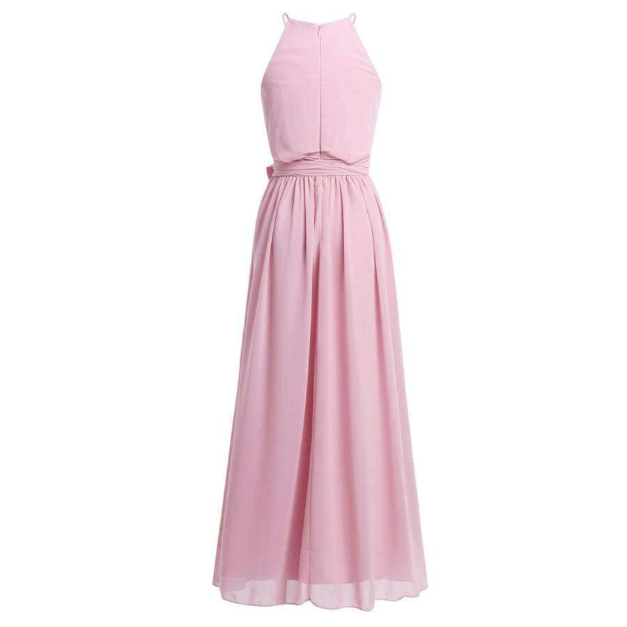 Planet Gates Women Ladies Sleeveless Halter Chiffon Bridesmaid Dresses Full Length Prom Gown Pleated A-Line Long Wedding Party Dress