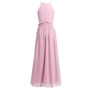 Planet Gates Women Ladies Sleeveless Halter Chiffon Bridesmaid Dresses Full Length Prom Gown Pleated A-Line Long Wedding Party Dress