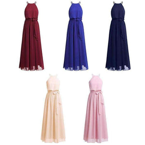 Planet Gates Women Ladies Sleeveless Halter Chiffon Bridesmaid Dresses Full Length Prom Gown Pleated A-Line Long Wedding Party Dress