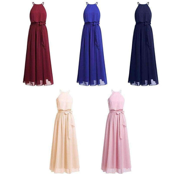 Planet Gates Women Ladies Sleeveless Halter Chiffon Bridesmaid Dresses Full Length Prom Gown Pleated A-Line Long Wedding Party Dress