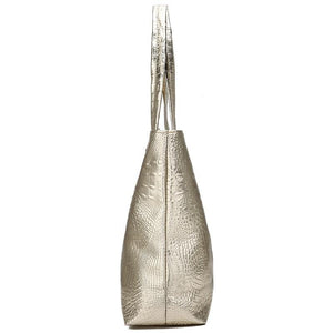 Planet Gates Women Large Capacity Handbags Soft PU Leather Crocodile Bag Ladies Casual Shopping Tote Bags Shoulder Bags Sac Main Silver Gold