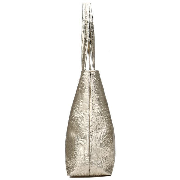 Planet Gates Women Large Capacity Handbags Soft PU Leather Crocodile Bag Ladies Casual Shopping Tote Bags Shoulder Bags Sac Main Silver Gold