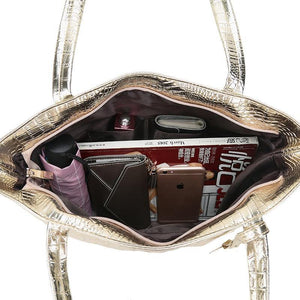Planet Gates Women Large Capacity Handbags Soft PU Leather Crocodile Bag Ladies Casual Shopping Tote Bags Shoulder Bags Sac Main Silver Gold