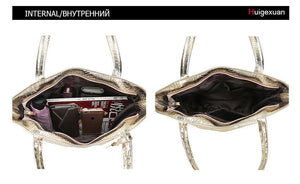 Planet Gates Women Large Capacity Handbags Soft PU Leather Crocodile Bag Ladies Casual Shopping Tote Bags Shoulder Bags Sac Main Silver Gold