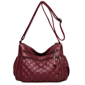 Women Leather Messenger Bag Luxury Lattice Handbags Designer High Quality Female Vintage