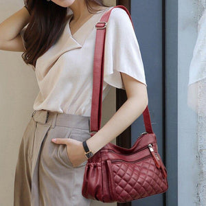 Women Leather Messenger Bag Luxury Lattice Handbags Designer High Quality Female Vintage