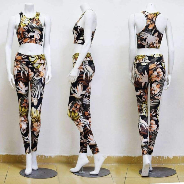 Planet Gates Women Leggings Plus Size Fitness Legging Set Print Floral Women Top Bra Pants Set Slim Legging for Women Trousers Female