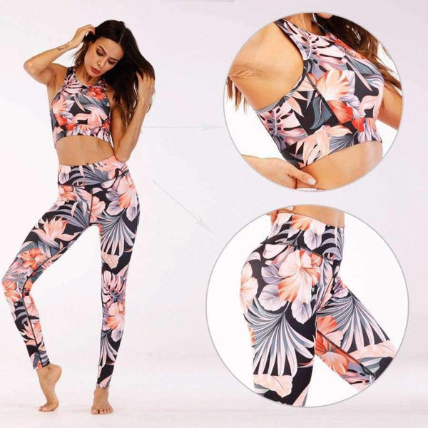 Planet Gates Women Leggings Plus Size Fitness Legging Set Print Floral Women Top Bra Pants Set Slim Legging for Women Trousers Female