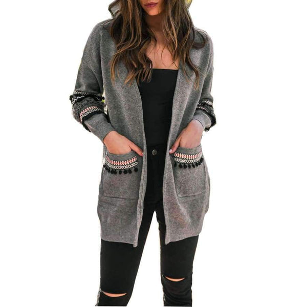 Planet Gates Women Long Cardigan Knitted Open Stitch Pockets Sweaters and Cardigans White Gray Sweater Female Coat 2018 Autumn