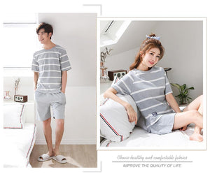 Planet Gates Women / M Striped Cotton Couple Pijamas Sets Sleepcoat & Trousers Men Women Home Clothings Sleepwear Lovers Sleep & Lounge