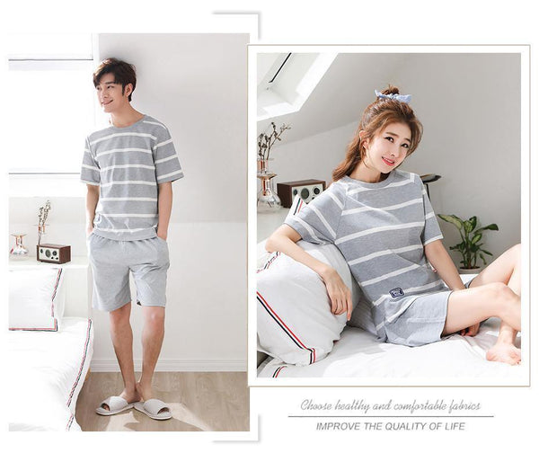 Planet Gates Women / M Striped Cotton Couple Pijamas Sets Sleepcoat & Trousers Men Women Home Clothings Sleepwear Lovers Sleep & Lounge