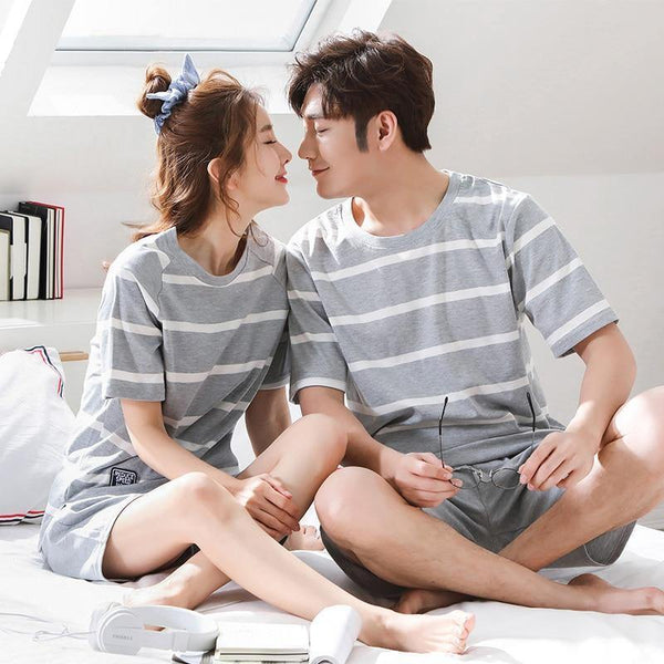 Planet Gates Women / M Striped Cotton Couple Pijamas Sets Sleepcoat & Trousers Men Women Home Clothings Sleepwear Lovers Sleep & Lounge