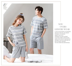 Planet Gates Women / M Striped Cotton Couple Pijamas Sets Sleepcoat & Trousers Men Women Home Clothings Sleepwear Lovers Sleep & Lounge