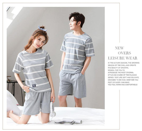 Planet Gates Women / M Striped Cotton Couple Pijamas Sets Sleepcoat & Trousers Men Women Home Clothings Sleepwear Lovers Sleep & Lounge