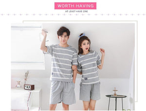 Planet Gates Women / M Striped Cotton Couple Pijamas Sets Sleepcoat & Trousers Men Women Home Clothings Sleepwear Lovers Sleep & Lounge
