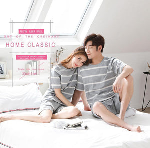 Planet Gates Women / M Striped Cotton Couple Pijamas Sets Sleepcoat & Trousers Men Women Home Clothings Sleepwear Lovers Sleep & Lounge