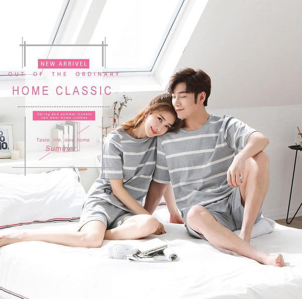 Planet Gates Women / M Striped Cotton Couple Pijamas Sets Sleepcoat & Trousers Men Women Home Clothings Sleepwear Lovers Sleep & Lounge