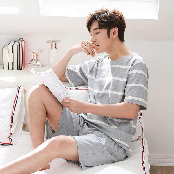 Planet Gates Women / M Striped Cotton Couple Pijamas Sets Sleepcoat & Trousers Men Women Home Clothings Sleepwear Lovers Sleep & Lounge