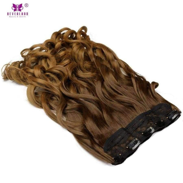Planet Gates Women One Piece 5Clips 60cm Wavy Hair Clip in Hair Extensions Synthetic 3/4 Full Head Ombre Color Brown Hairpiece Wig