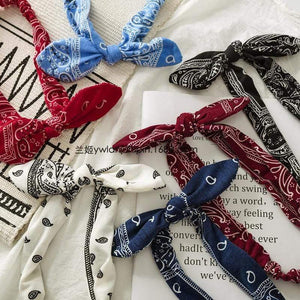 Women Rabbit Ear Print Headbands Retro Hair Accessories Knotted Turban Bandage Bandanas Hairband Headwrap Hair Bands