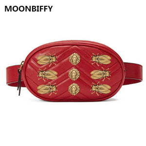 Planet Gates Women rivets Waist Fanny Pack bags luxury brand fashion velvet leather chest belt handbag red black  high quality