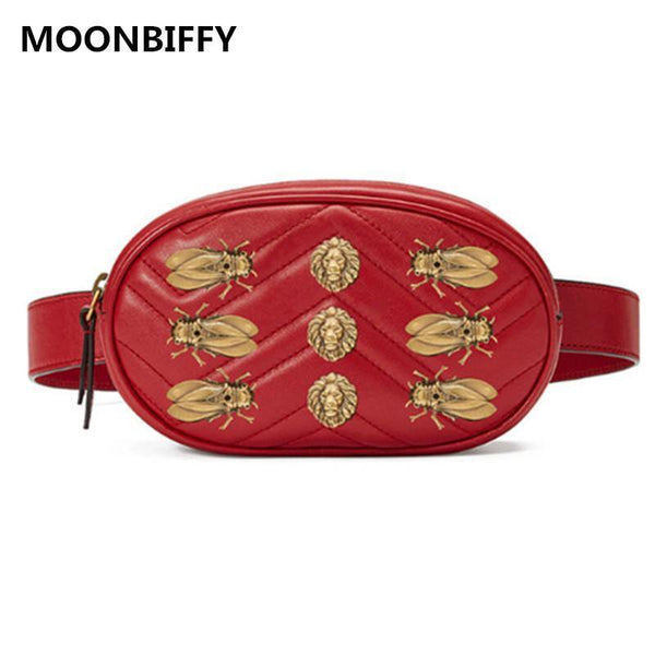 Planet Gates Women rivets Waist Fanny Pack bags luxury brand fashion velvet leather chest belt handbag red black  high quality