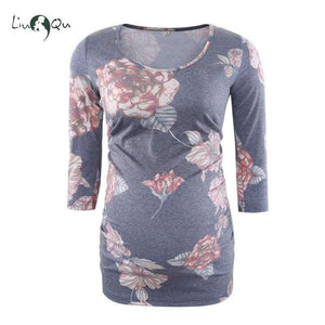 Planet Gates Women's Blouse Maternity Clothes Side Ruched 3 Quarter Sleeve Top Pregnancy Shirt Jersey Top Pregnant Clothes for Women Tops