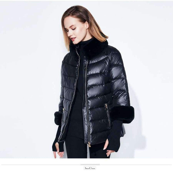 Planet Gates Women's Coat Warm Winter Jacket Real Rabbit Fur Collar / Sleeve Removable Windbreaker Plus Fat Jacket SnowClassic