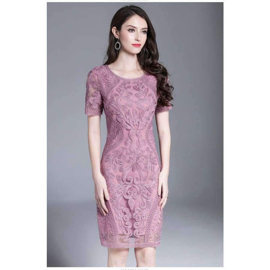 Planet Gates pink / M Women's Dress Spring Summer 2018 Party Events Dresses Female Allover Exquisite Embroidery Bodycon Sheath Dress Tight