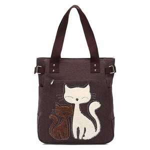 Planet Gates Women's messenger handbag canvas bag with cute cat small shopping shoulder bag
