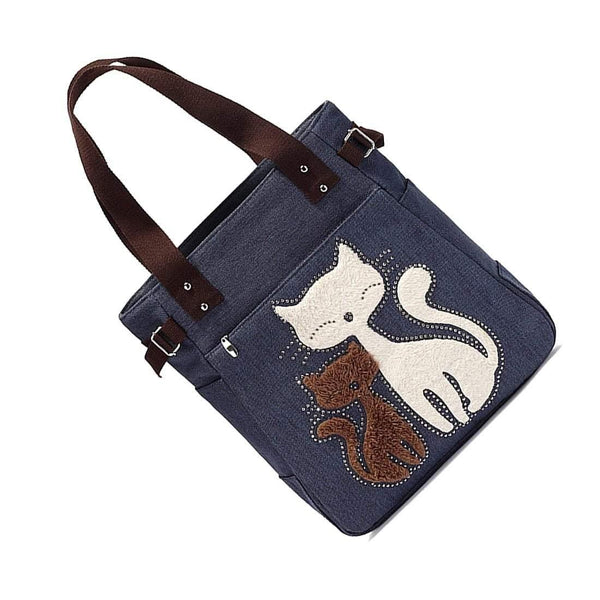 Planet Gates Women's messenger handbag canvas bag with cute cat small shopping shoulder bag