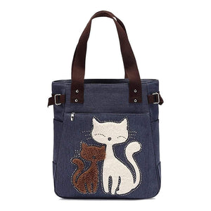 Planet Gates Women's messenger handbag canvas bag with cute cat small shopping shoulder bag