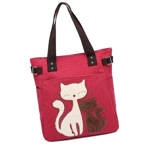 Planet Gates Women's messenger handbag canvas bag with cute cat small shopping shoulder bag