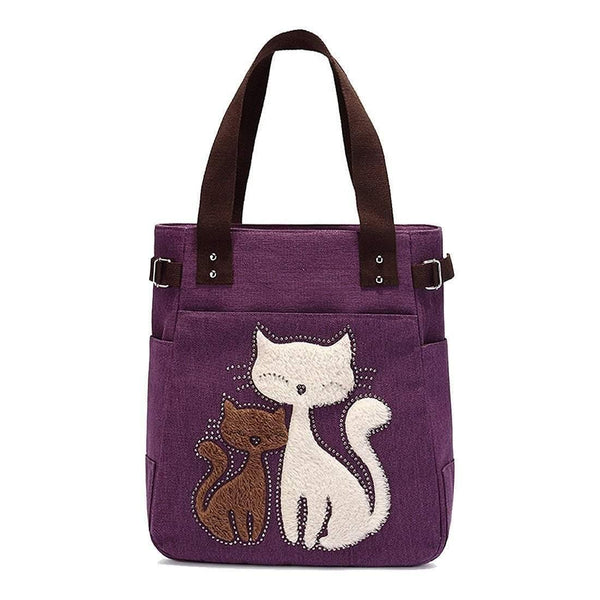 Planet Gates Women's messenger handbag canvas bag with cute cat small shopping shoulder bag