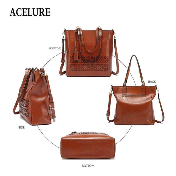 Planet Gates Women's Shoulder Bag Female PU Leather Handbag Women Bags Designer High Quality Hollow Out Large Capacity Tote Bag