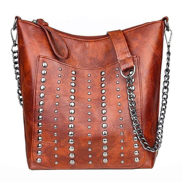 Women's Soft Leather Handbag High Quality Rivet Women Shoulder Bag Shopper Tote Bucket Bag