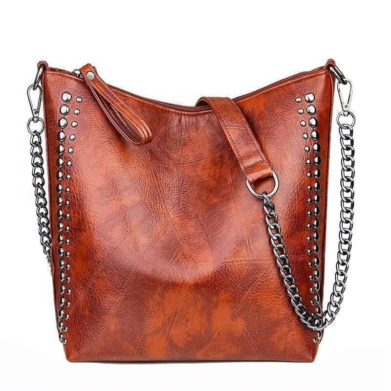 Women's Soft Leather Handbag High Quality Rivet Women Shoulder Bag Shopper Tote Bucket Bag