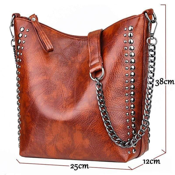 Women's Soft Leather Handbag High Quality Rivet Women Shoulder Bag Shopper Tote Bucket Bag