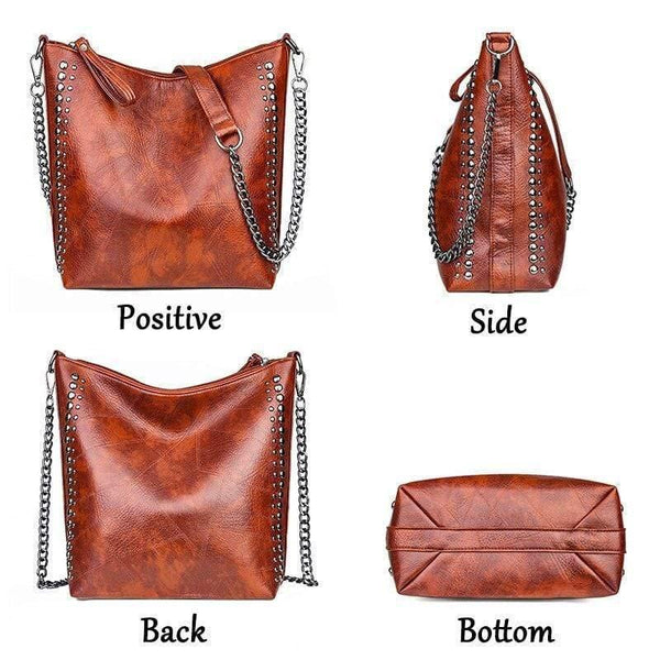 Women's Soft Leather Handbag High Quality Rivet Women Shoulder Bag Shopper Tote Bucket Bag